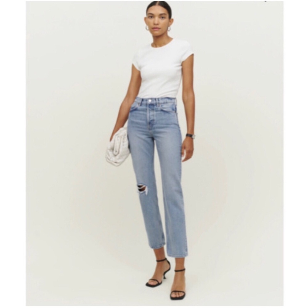 Reformation Cynthia high rise straight jean Shasta destroyed 24 ankle